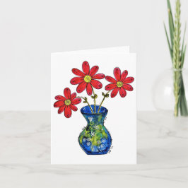Whimsisches Rotes Blume in Blue Vase Karte
