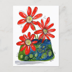 Whimsisches Rotes Blume Postkarte