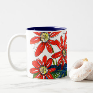 Whimsisches Rotes Blume Zweifarbige Tasse