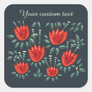 Whimsisches Rotes Tulips Blumenmuseum Abstrakter F Quadratischer Aufkleber
