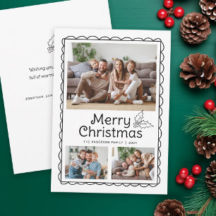 Whimsisches Scalloped Doodle Frame Foto Weihnachte Feiertagskarte