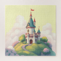 Whimsisches Schloss mit grünem Garten