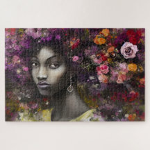 Whimsisches Schwarzes Frauenportrait mit Blumenhaa