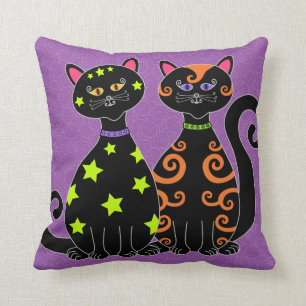 Whimsisches Schwarzes Katzen Halloween Kissen