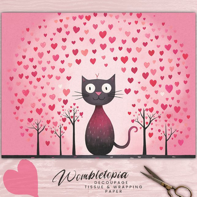 Whimsisches Schwarzes Katzen mit rosa Liebe Herzde Seidenpapier (Von Creator hochgeladen)