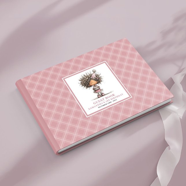 Whimsisches schwarzes Mädchen zum 2. Geburtstag Gästebuch (Whimsical black skin cute girl 2nd birthday guest book)