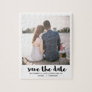 Whimsisches Script-Foto Save the Date schwarz Puzzle