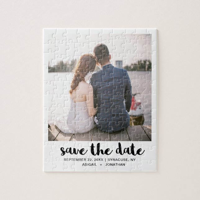 Whimsisches Script-Foto Save the Date schwarz Puzzle (Vertikal)