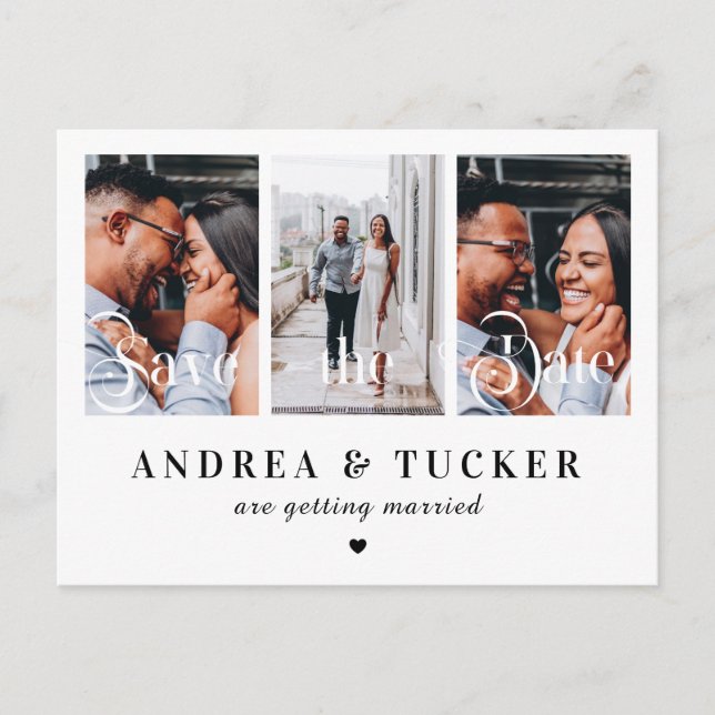 Whimsisches Skript 3 FotoCollage Save the Date Postkarte (Vorderseite)