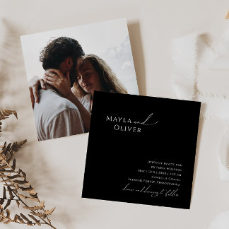 Whimsisches Skript | Black Foto Square Wedding Einladung