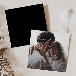 Whimsisches Skript   Black Square Foto Wedding Einladung