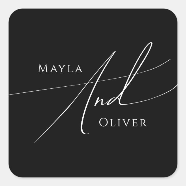Whimsisches Skript | Black Wedding Umschlag Aufkle Quadratischer Aufkleber (Vorderseite)