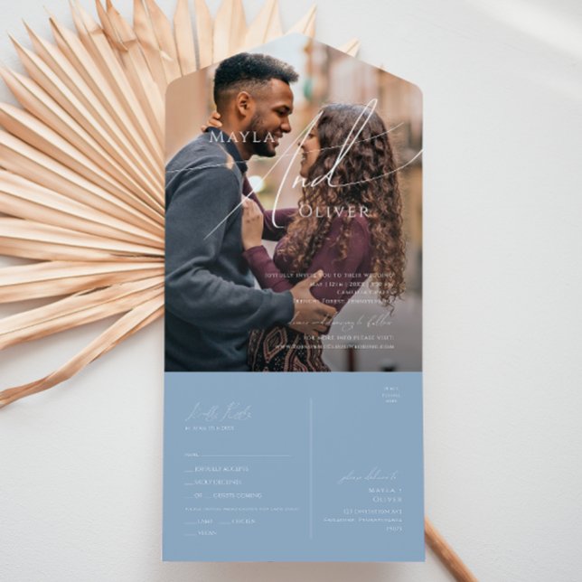 Whimsisches Skript | Blue Lässig Foto Siegel and S All In One Einladung (Von Creator hochgeladen)