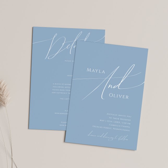 Whimsisches Skript | Dusty Blue All in one Wedding Einladung (Von Creator hochgeladen)