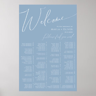 Whimsisches Skript   Dusty Blue Alphabetic Seating Poster
