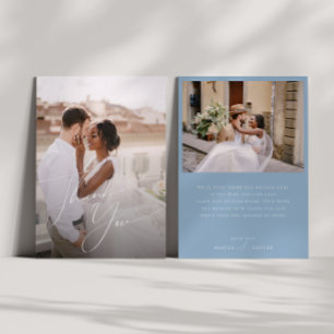 Whimsisches Skript   Dusty Blue Flat Foto Dankeskarte