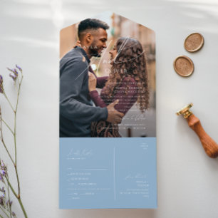 Whimsisches Skript Dusty Blue Foto Siegel und Se All In One Einladung