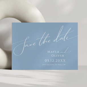 Whimsisches Skript Dusty Blue Horizontal Save The Date
