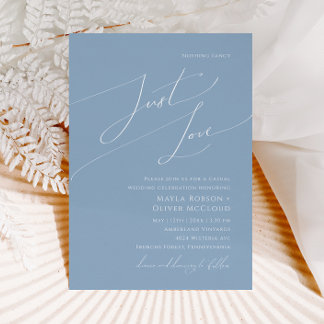Whimsisches Skript | Dusty Blue Just Liebe Wedding Einladung