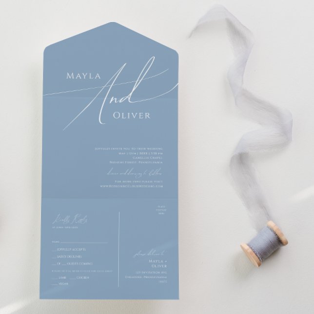 Whimsisches Skript | Dusty Blue Lässig Siegel und  All In One Einladung (Von Creator hochgeladen)