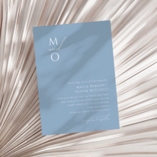 Whimsisches Skript   Dusty Blue Monogram Wedding Einladung