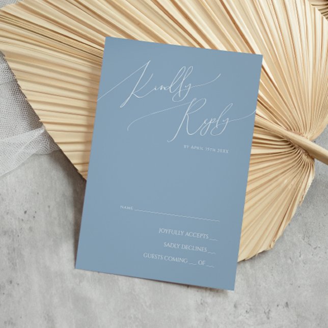 Whimsisches Skript | Dusty Blue RSVP Card Karte (Von Creator hochgeladen)