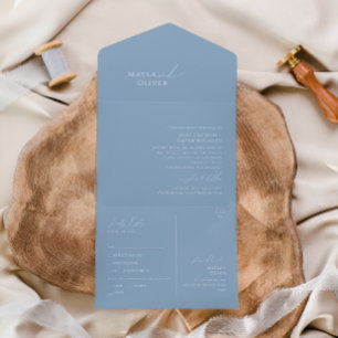 Whimsisches Skript   Dusty Blue Siegel and Send All In One Einladung