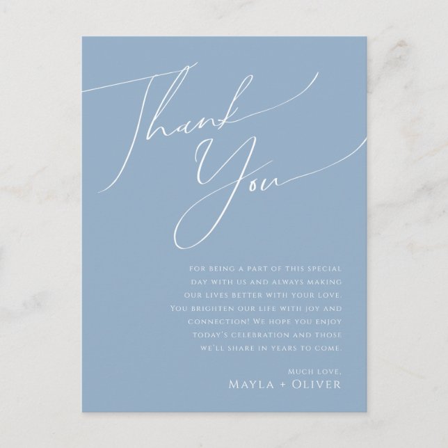 Whimsisches Skript | Dusty Blue Table Danky Card Postkarte (Vorderseite)
