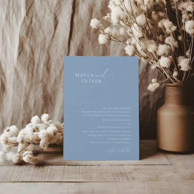 Whimsisches Skript | Dusty Blue Traditional Weddin Einladung (Von Creator hochgeladen)