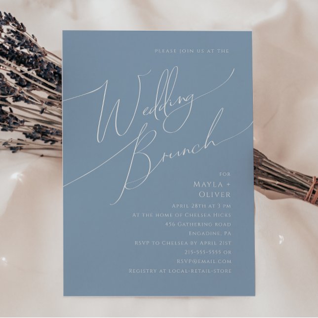 Whimsisches Skript | Dusty Blue Wedding Brunch Einladung (Von Creator hochgeladen)