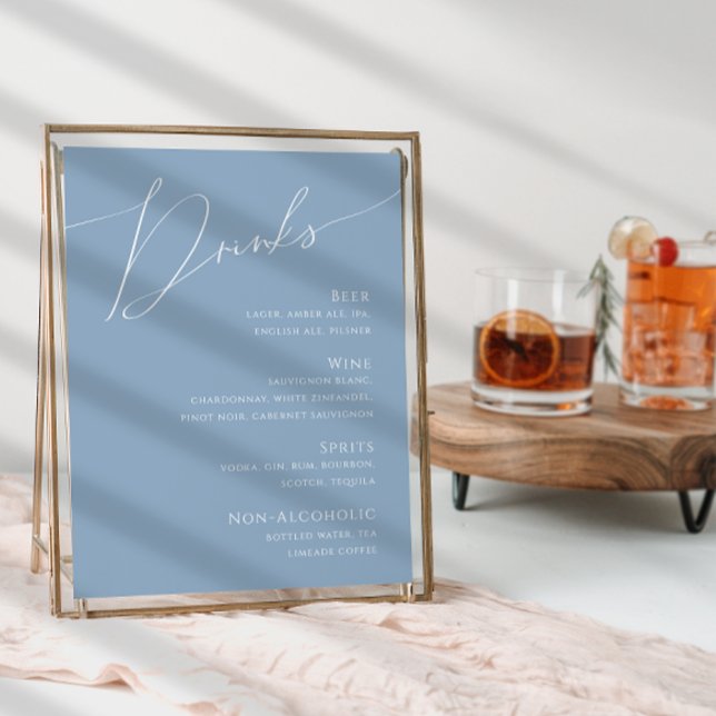 Whimsisches Skript | Dusty Blue Wedding Drinks Men Poster (Von Creator hochgeladen)