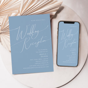 Whimsisches Skript   Dusty Blue Wedding Empfang Einladung
