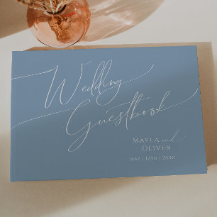 Whimsisches Skript   Dusty Blue Wedding Gäestbook Gästebuch