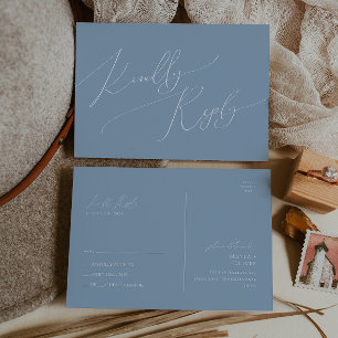 Whimsisches Skript   Dusty Blue Wedding RSVP Postkarte