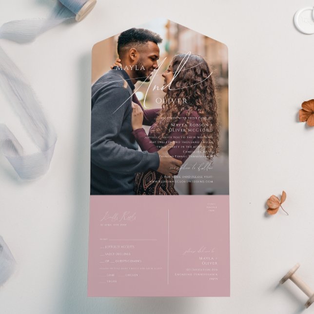 Whimsisches Skript | Dusty Rose Foto Siegel und Se All In One Einladung (Von Creator hochgeladen)