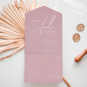 Whimsisches Skript   Dusty Rose Lässiges Siegel un All In One Einladung