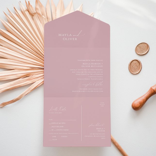 Whimsisches Skript | Dusty Rose Siegel und Senden All In One Einladung (Von Creator hochgeladen)