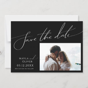 Whimsisches Skript   Horizontal Save the Date schw Magneteinladung
