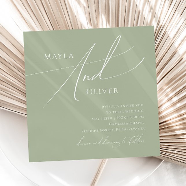 Whimsisches Skript | Sage Green Square Wedding Einladung (Von Creator hochgeladen)