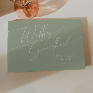 Whimsisches Skript Sage Green Wedding Gästebuch