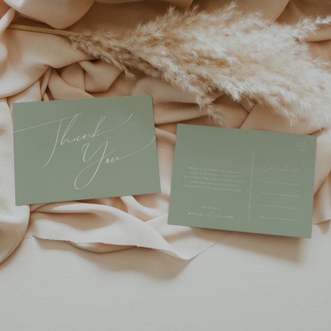 Whimsisches Skript | Sage Green Wedding Vielen Dan Postkarte (Von Creator hochgeladen)