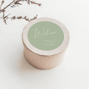 Whimsisches Skript Sage Green Wedding Welcome Runder Aufkleber