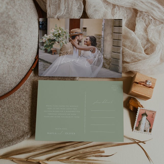 Whimsisches Skript | Sage Horizontal Foto Vielen D Postkarte (Von Creator hochgeladen)