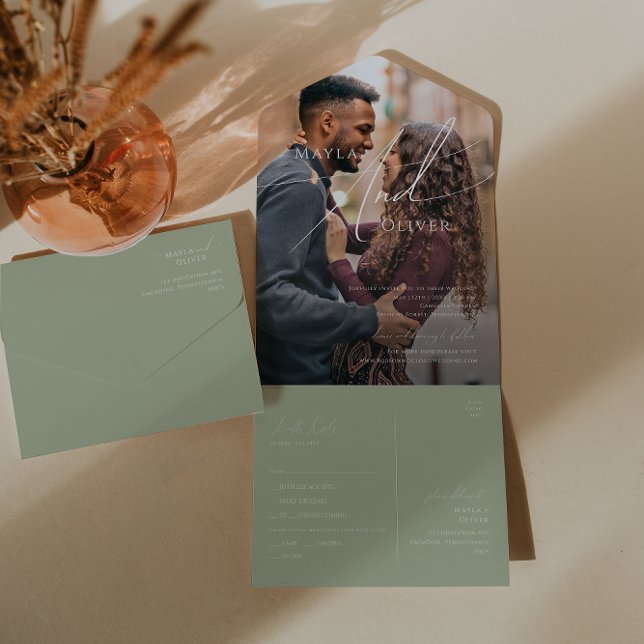 Whimsisches Skript | Sage Lässig Foto Siegel und S All In One Einladung (Von Creator hochgeladen)