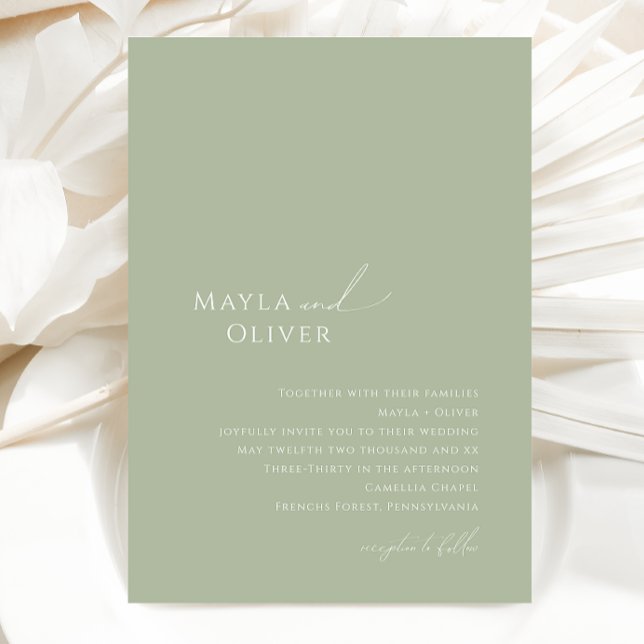 Whimsisches Skript | Sage Monogram Foto Wedding Einladung (Von Creator hochgeladen)