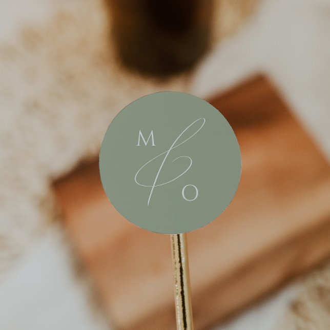 Whimsisches Skript | Sage Monogram Umschlag Aufkle Runder Aufkleber (Von Creator hochgeladen)