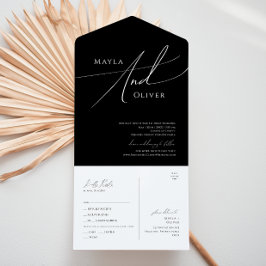 Whimsisches Skript | Schwarzes Lässiges Siegel und All In One Einladung