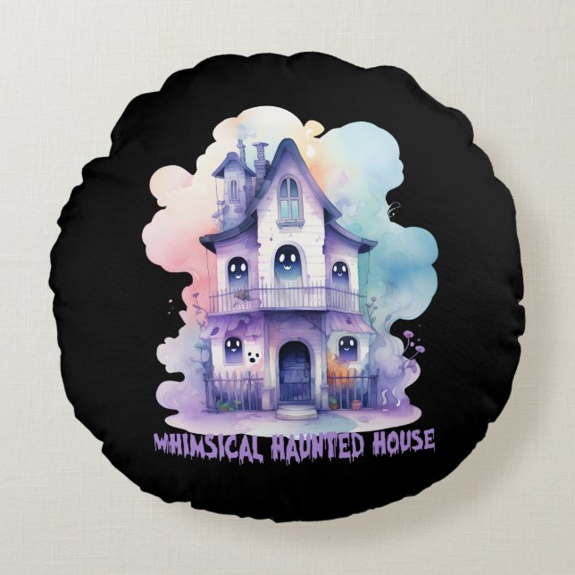 Whimsisches Spuk Haus Rundes Kissen (Vorderseite)