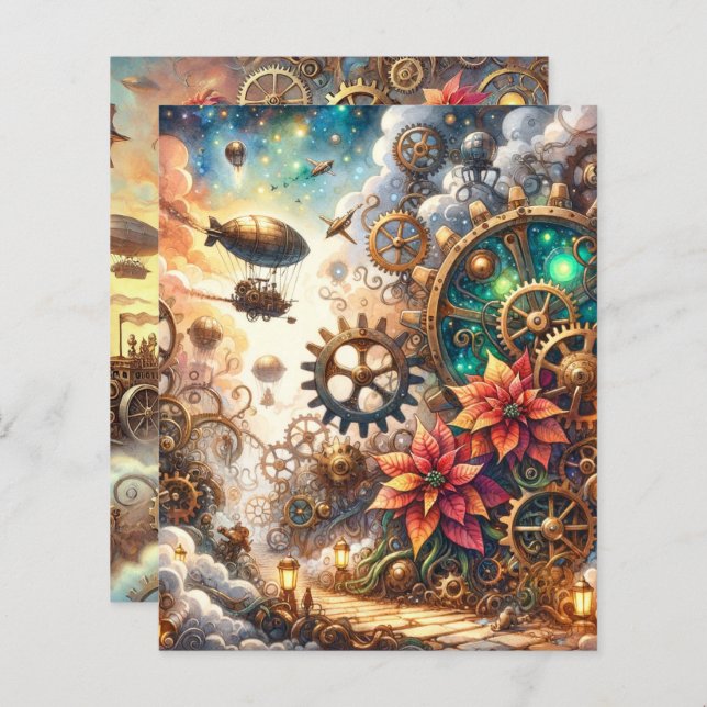 Whimsisches Steampunk Poinsettia Scrapbook Paper (Vorne/Hinten)