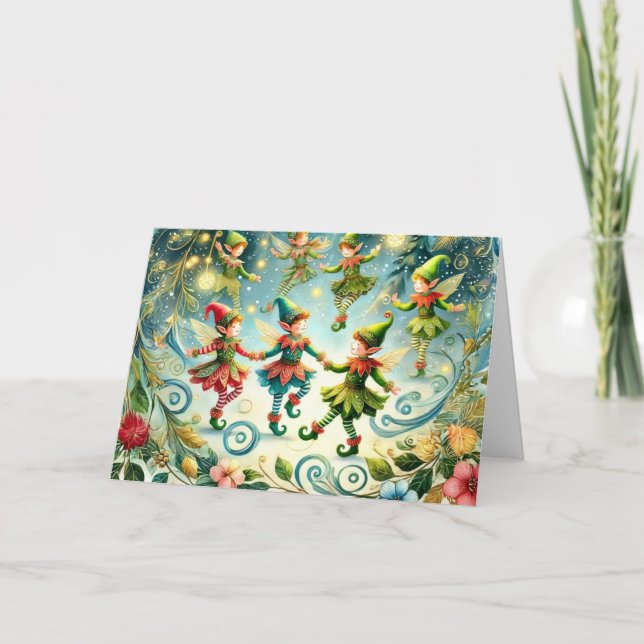 Whimsisches Tanzelf Feiertagskarte (Vorderseite)